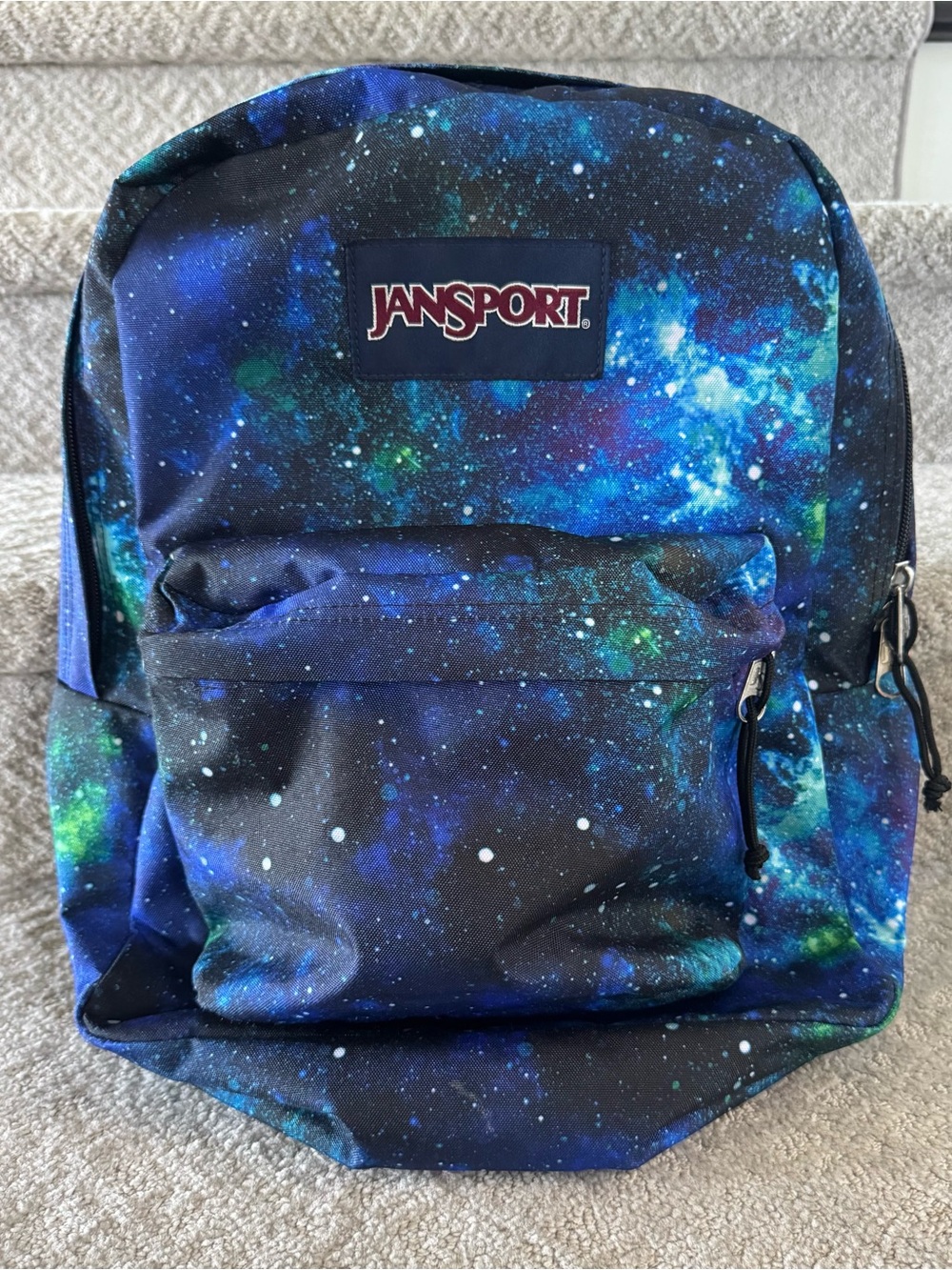 Jansport Cross Town—Cyberspace Galaxy Backpack in Blue & Green Nebula Print